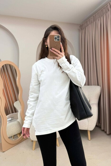 ROUND NECK SIMPLE WOMEN SWEATSHIRT WHITE-E BARDHE - KLAUDIO FASHION