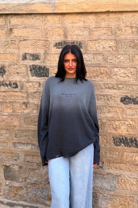 ROUND NECK SIMPLE WRITTINGS WOMEN SWEATER BLUE/BLU - KLAUDIO FASHION