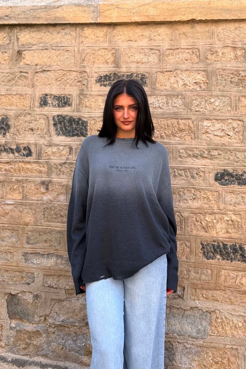 ROUND NECK SIMPLE WRITTINGS WOMEN SWEATER BLUE/BLU - 1