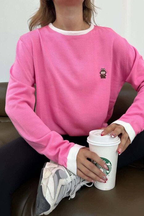 ROUND NECK SMALL LOGO WOMAN SWEATER PINK/ROZE - 4