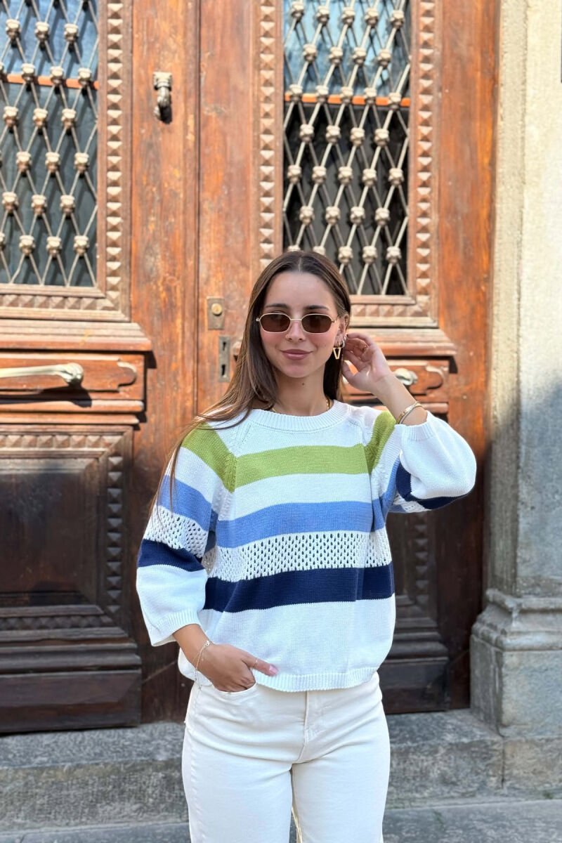 ROUND NECK STRIPE DESIGN WOMEN SWEATER CREAM/KREM - 3