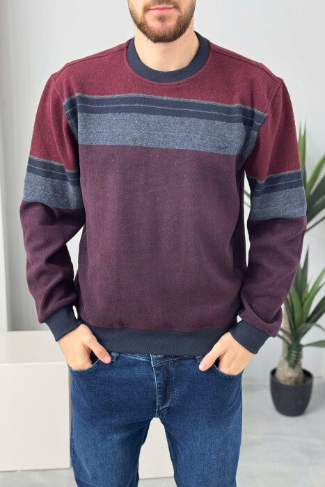 ROUND NECK STRIPED MEN SWEATER BURGUNDY/VISHNJE 