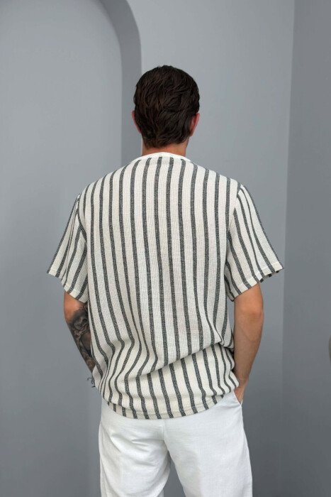 ROUND NECK STRIPED MEN T-SHIRT CREAM+BLACK/KREM+ZEZE - 2