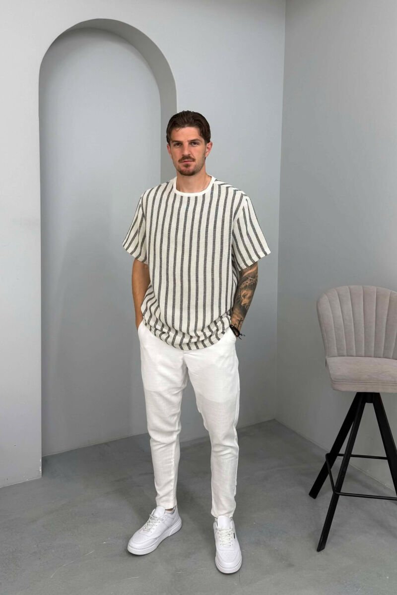 ROUND NECK STRIPED MEN T-SHIRT CREAM+BLACK/KREM+ZEZE - 3