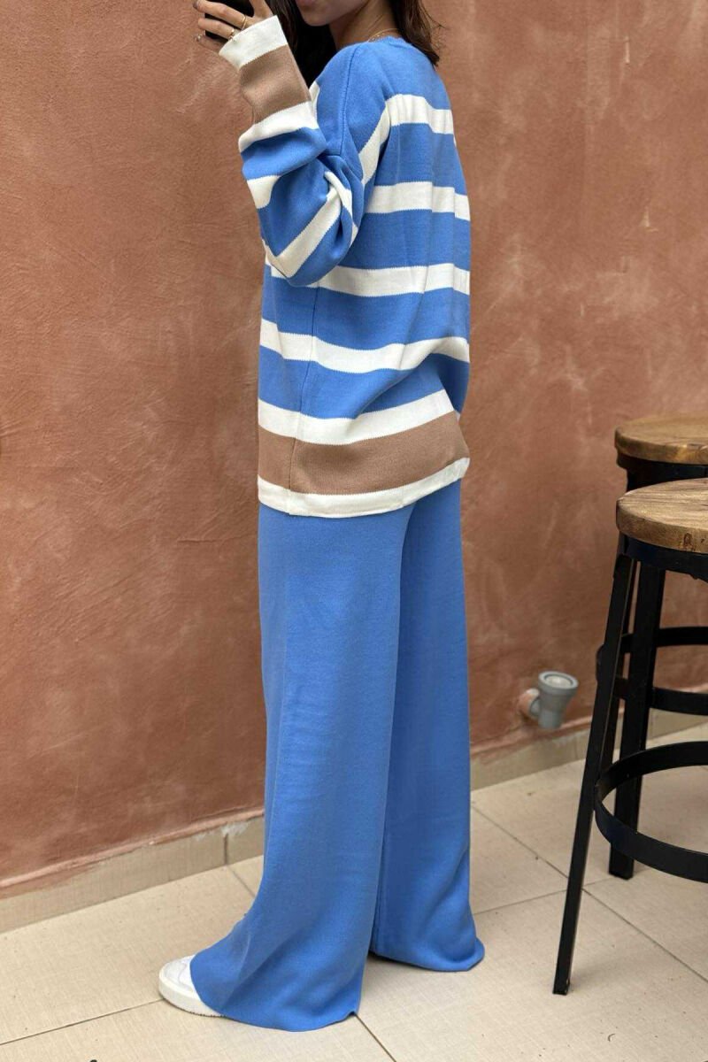 ROUND NECK STRIPED SWEATER+TROUSERS KNIT WOMEN SET LIGHTBLUE/BZ - 4