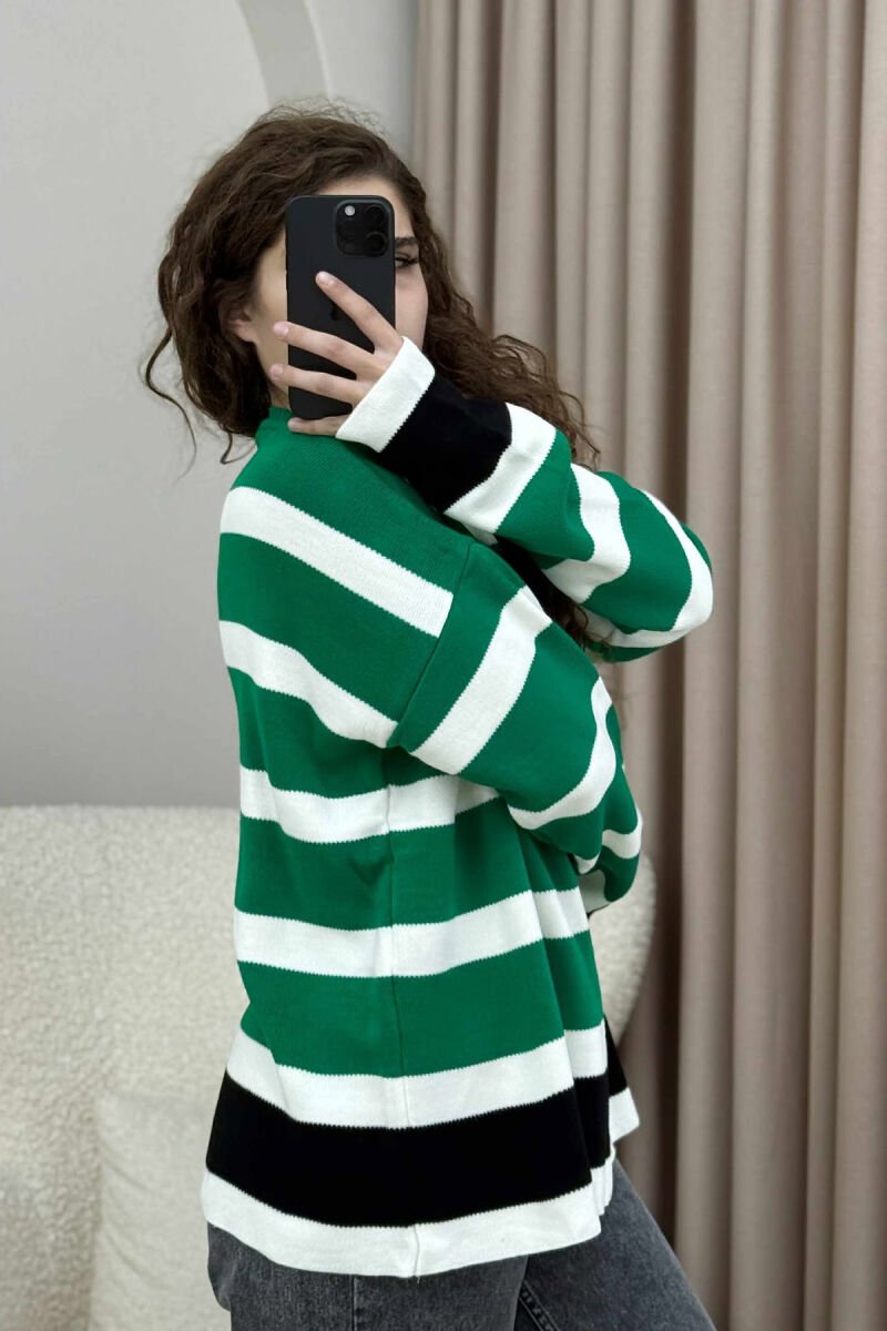 ROUND NECK STRIPED WOMEN SWEATER GREEN/JESHILE - 4