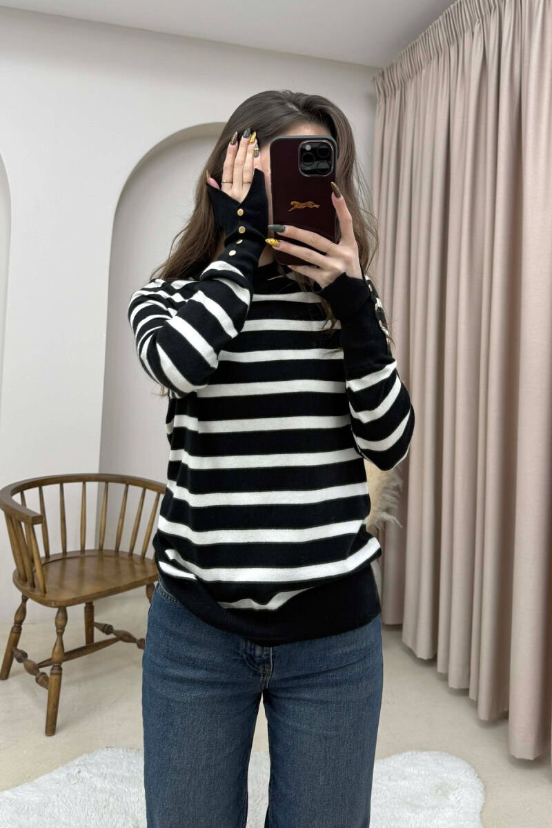 ROUND NECK STRIPED WOMEN SWEATER BLACK-WHITE/ZB - 2