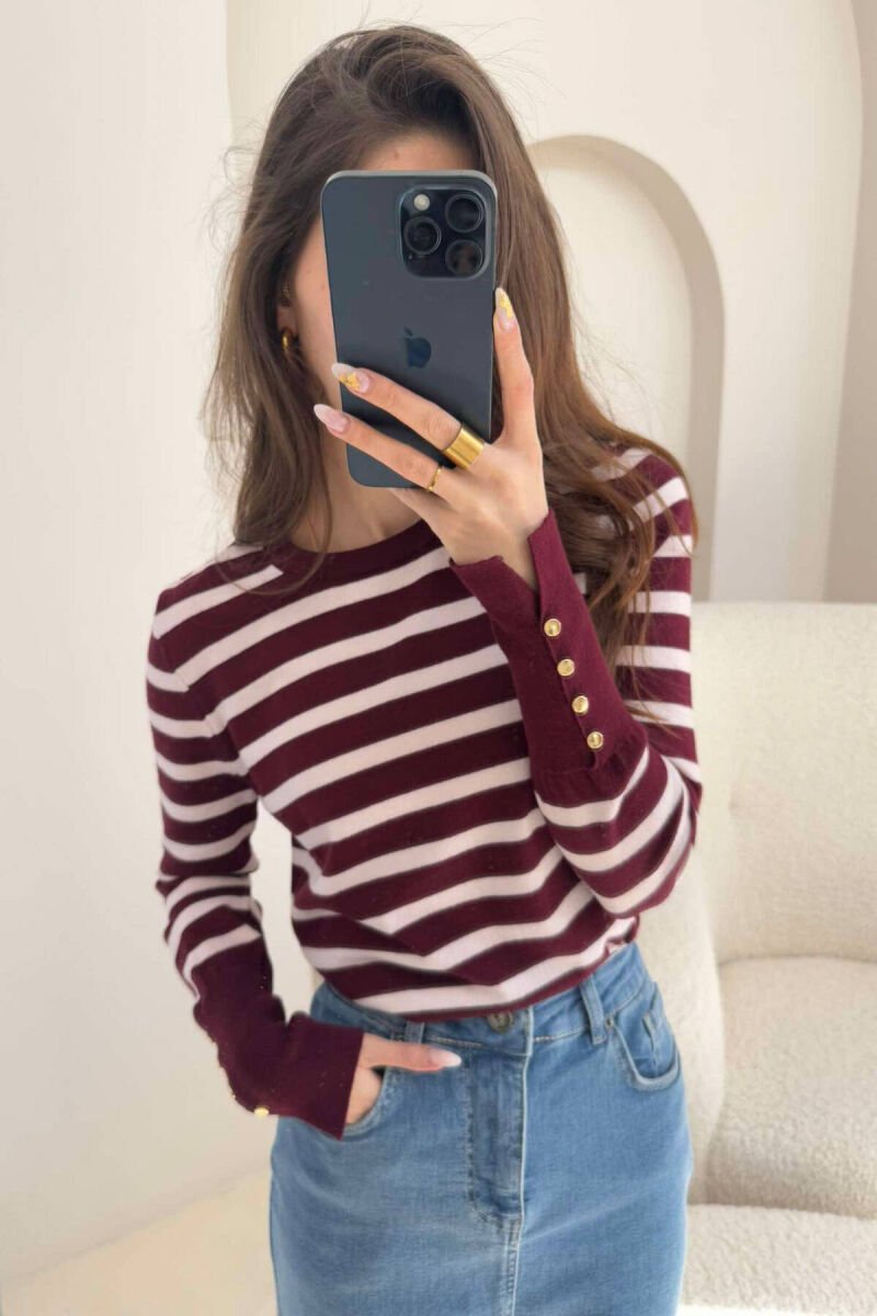 ROUND NECK STRIPED WOMEN SWEATER BURGUNDY/VISHNJE - 1