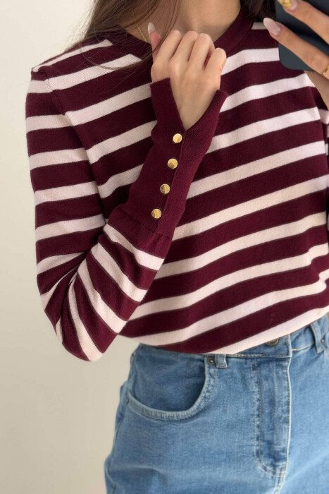 ROUND NECK STRIPED WOMEN SWEATER BURGUNDY/VISHNJE - 5