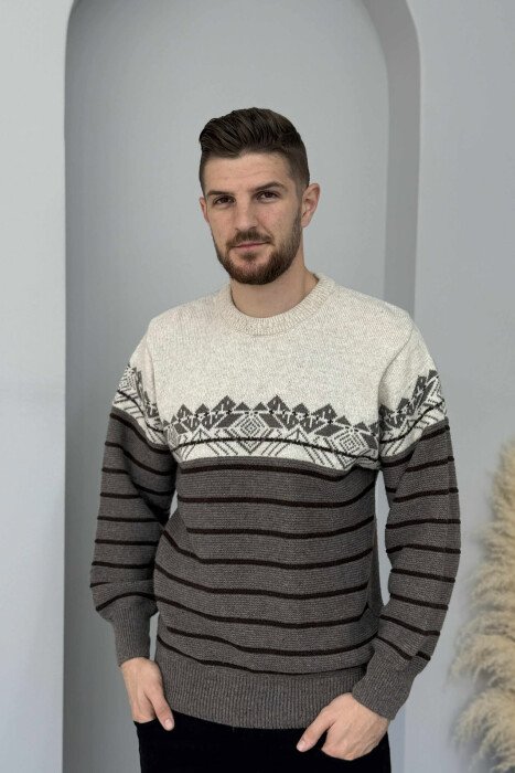 ROUND NECK STRIPES MEN SWEATER BEIGE/BEZHE - 3