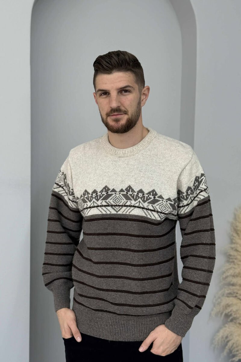 ROUND NECK STRIPES MEN SWEATER BEIGE/BEZHE - 3