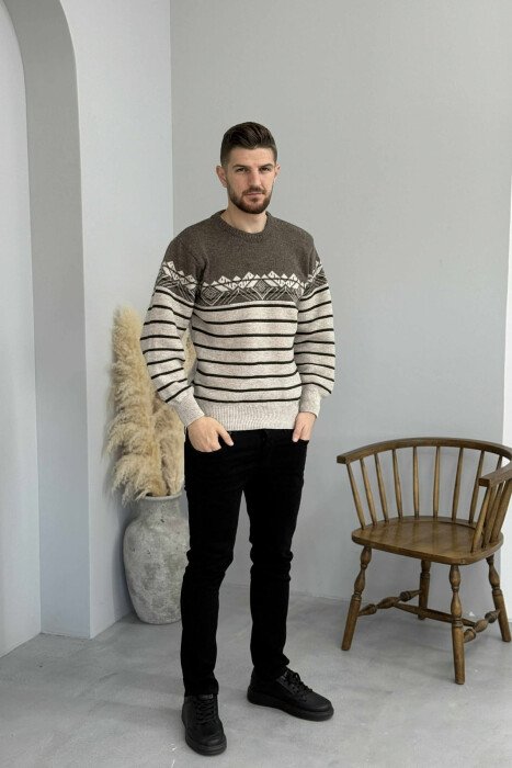 ROUND NECK STRIPES MEN SWEATER BROWN/KAFE - 2