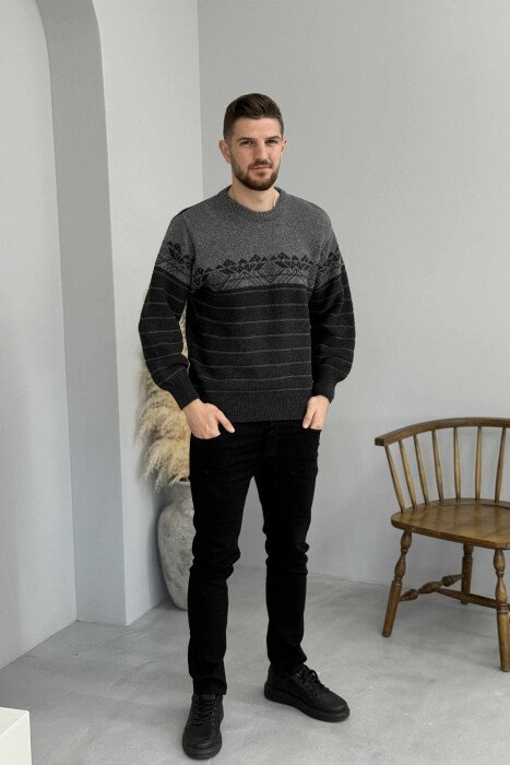 ROUND NECK STRIPES MEN SWEATER DARK GREY/GEE - 2
