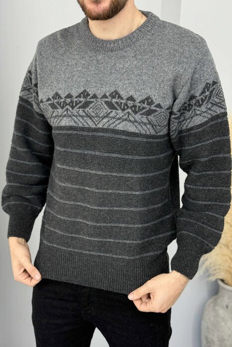 ROUND NECK STRIPES MEN SWEATER DARK GREY/GEE - 1