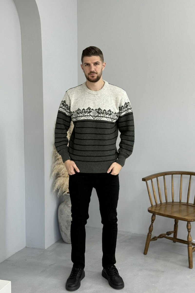 ROUND NECK STRIPES MEN SWEATER GREEN/JESHILE - 2