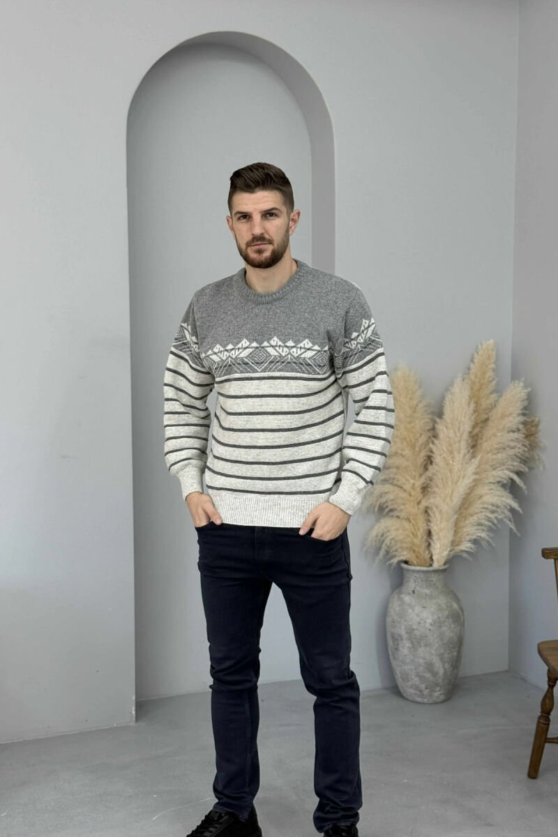 ROUND NECK STRIPES MEN SWEATER LIGHT GREY/GZ - 2