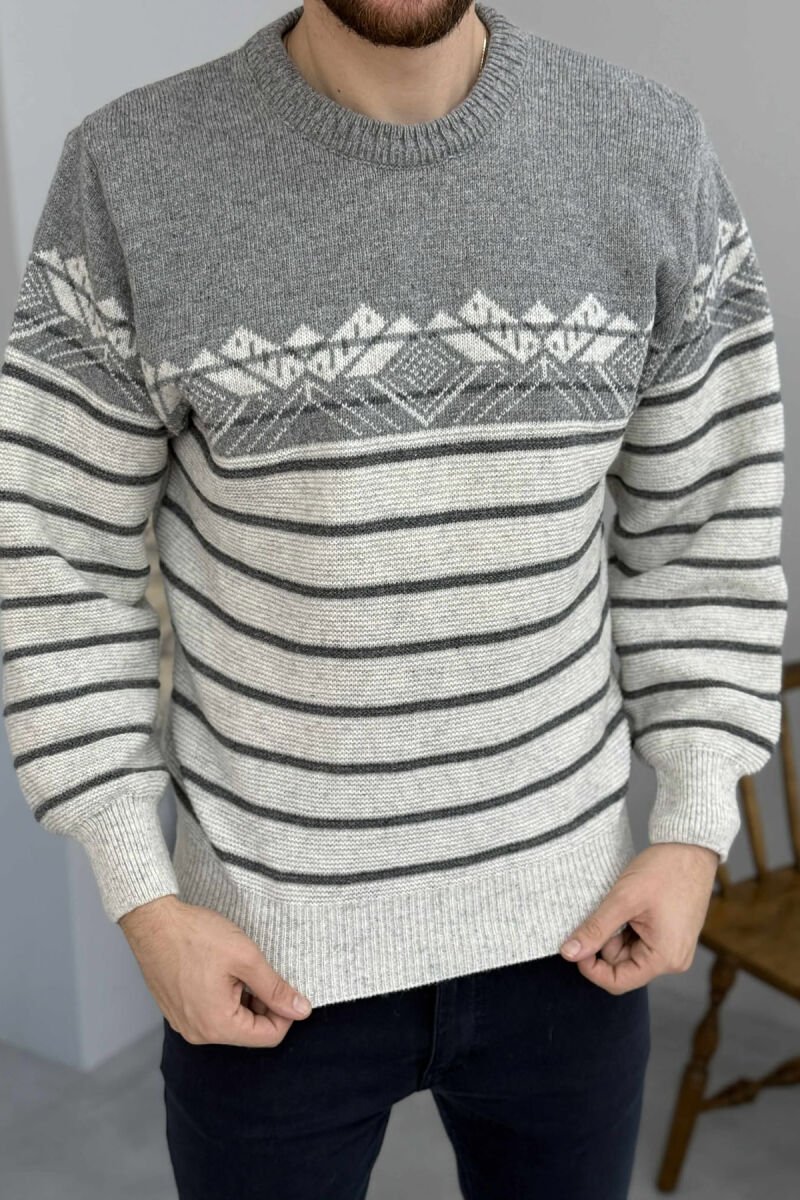 ROUND NECK STRIPES MEN SWEATER LIGHT GREY/GZ - 1