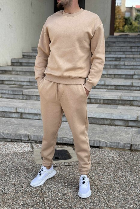 ROUND NECK SWEATSHIRT+JOGGERS FLUFFY MEN SET BEIGE/BEZHE 