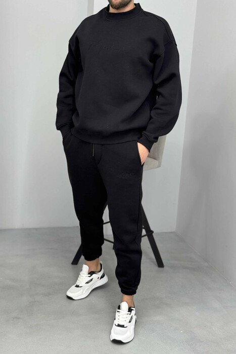 ROUND NECK SWEATSHIRT+JOGGERS FLUFFY MEN SET BLACK/ E ZEZE - KLAUDIO FASHION