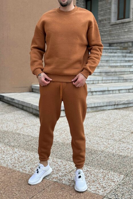 ROUND NECK SWEATSHIRT+JOGGERS FLUFFY MEN SET BRICK/TULLE - 1