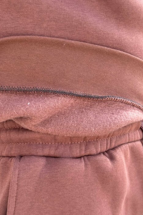 ROUND NECK SWEATSHIRT+JOGGERS FLUFFY MEN SET DARK BROWN/KAE - 4