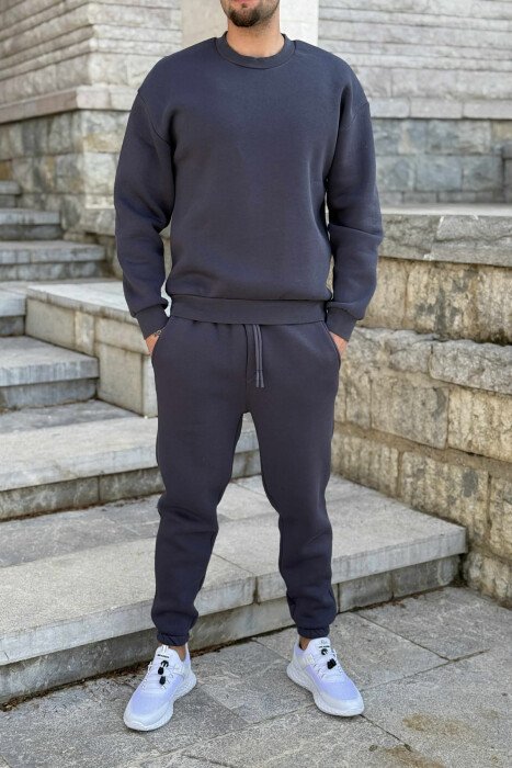 ROUND NECK SWEATSHIRT+JOGGERS FLUFFY MEN SET IRON GREY/GRI HEKURI 
