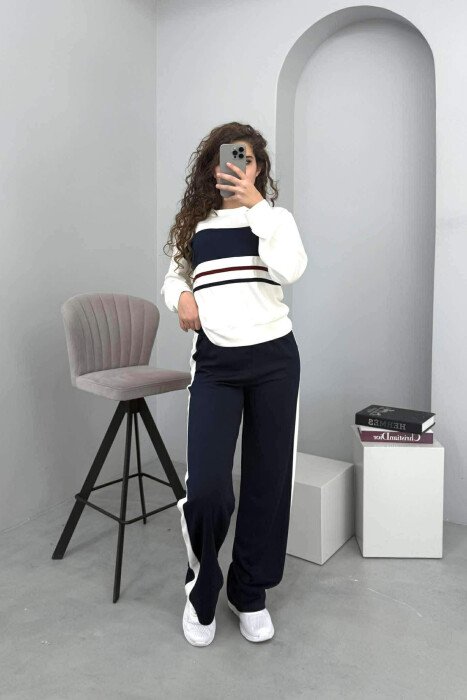 KOSTUM BLUZË ME JAKË TË RRUMBULLAKËT+TUTA PËR FEMRA NË NGJYRË BLU - KLAUDIO FASHION