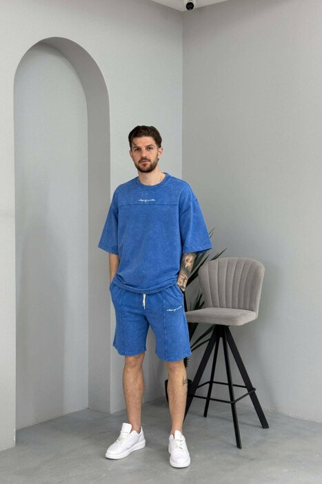 ROUND NECK T-SHIRT + SHORTS MEN SET BLUE/BLU - 1