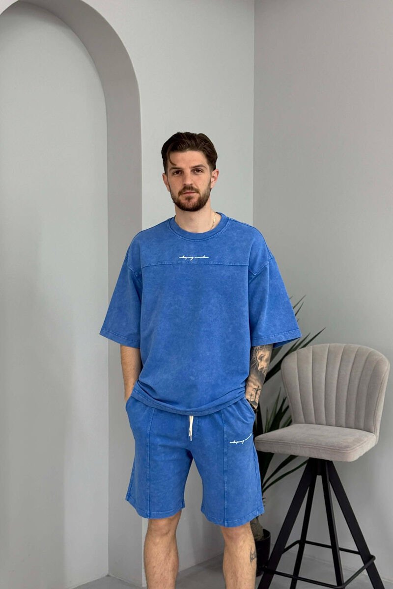 ROUND NECK T-SHIRT + SHORTS MEN SET BLUE/BLU - 2