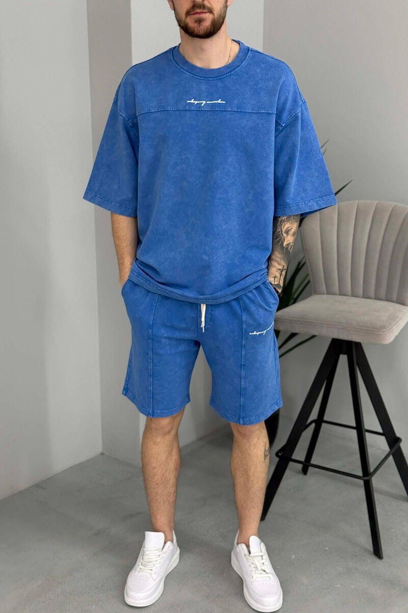 ROUND NECK T-SHIRT + SHORTS MEN SET BLUE/BLU - 3