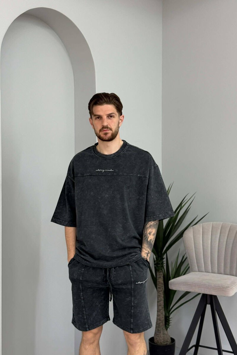 ROUND NECK T-SHIRT + SHORTS MEN SET DARK GREY/GEE - 2