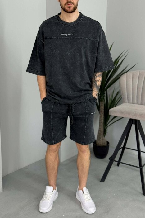 ROUND NECK T-SHIRT + SHORTS MEN SET DARK GREY/GEE - 3