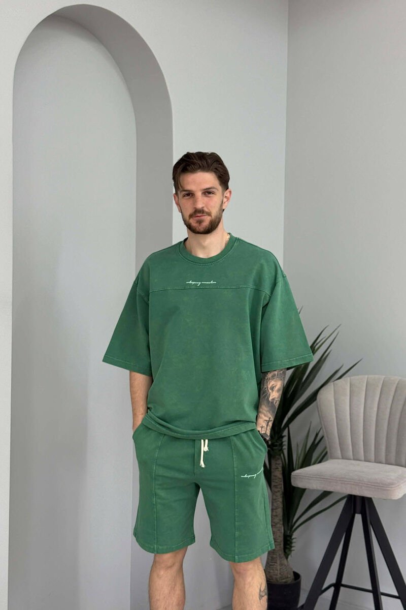 ROUND NECK T-SHIRT + SHORTS MEN SET GREEN/JESHILE - 2