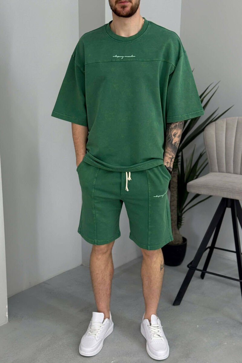 ROUND NECK T-SHIRT + SHORTS MEN SET GREEN/JESHILE - 3