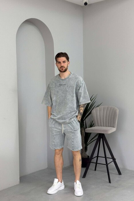 ROUND NECK T-SHIRT + SHORTS MEN SET LIGHT GREY/GZ 