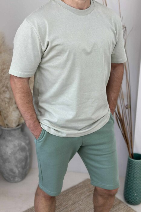 ROUND NECK T-SHIRT+SHORTS SIMPLE MEN SET MINT/MENTE - 2