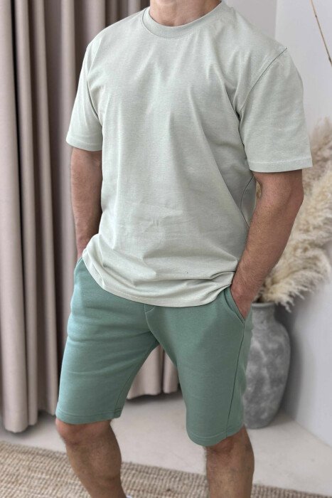 ROUND NECK T-SHIRT+SHORTS SIMPLE MEN SET MINT/MENTE - 3