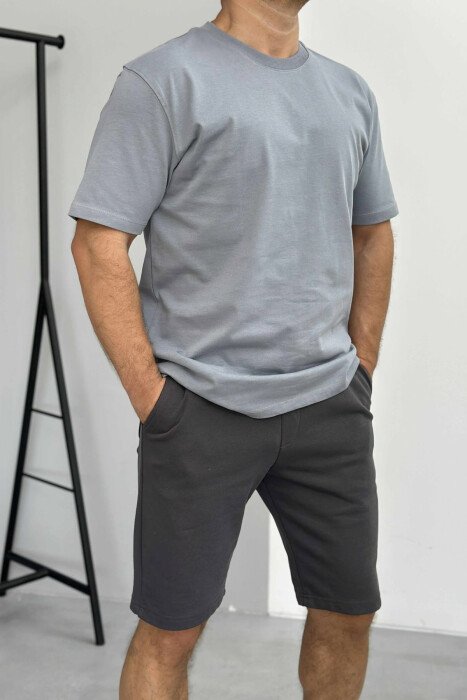 ROUND NECK T-SHIRT+SHORTS SIMPLE MEN SET GREY/GRI - 3