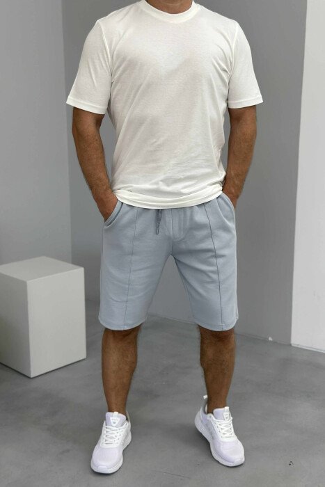 ROUND NECK T-SHIRT+SHORTS SIMPLE MEN SET WHITE/GREY-BAGR - 1