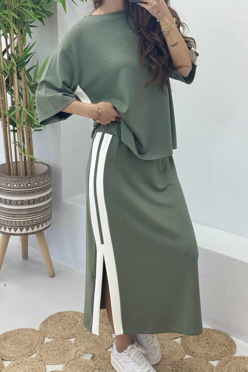 ROUND NECK T-SHIRT+SKIRT STRIPED WOMEN SET OLIVE/ULLI - 2