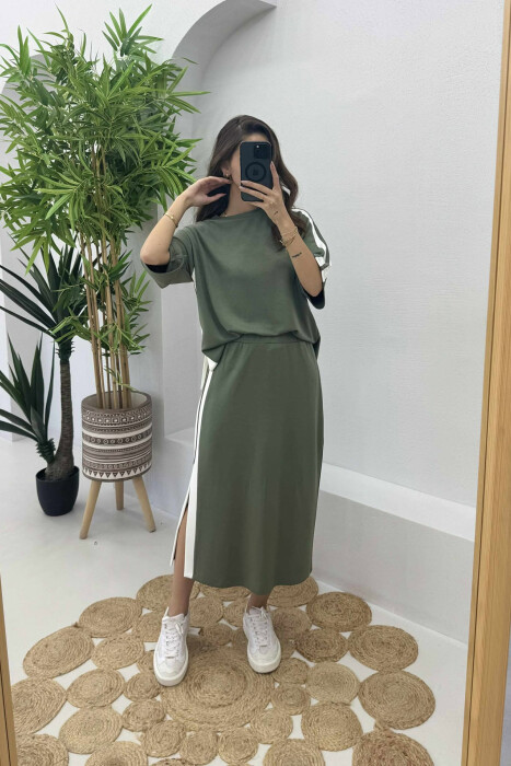 ROUND NECK T-SHIRT+SKIRT STRIPED WOMEN SET OLIVE/ULLI - 5