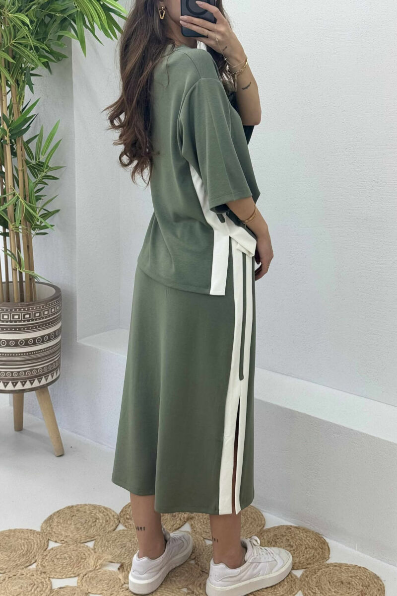 ROUND NECK T-SHIRT+SKIRT STRIPED WOMEN SET OLIVE/ULLI - 6