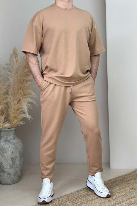 ROUND NECK T-SHIRT+SWEATPANTS ONE COLOR MEN SET BEIGE/BEZHE 