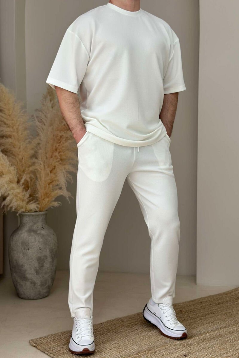 ROUND NECK T-SHIRT+SWEATPANTS ONE COLOR MEN SET WHITE-E BARDHE - 1