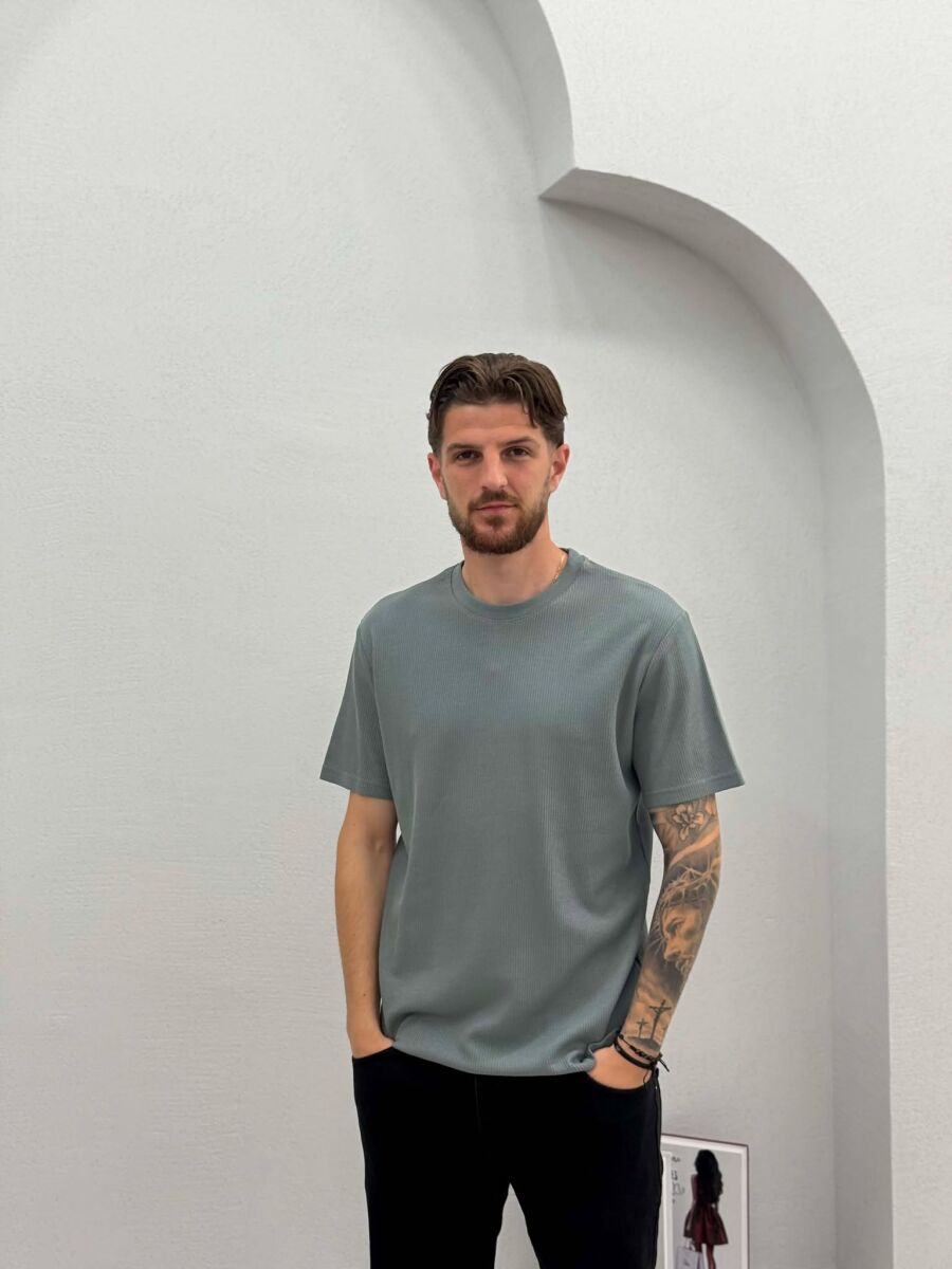 ROUND NECK TEXTURED MEN T-SHIRT DARK GREY/GEE - 1