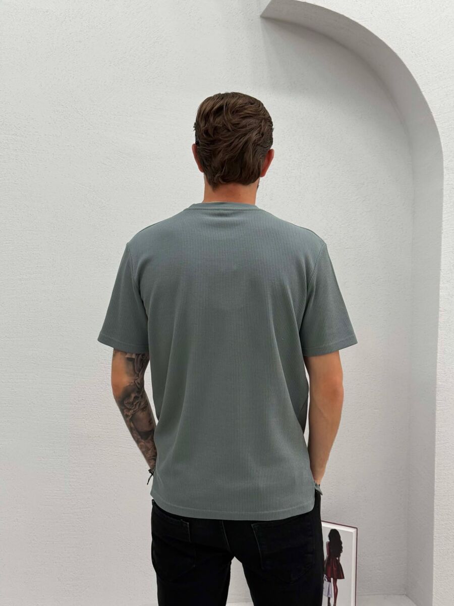 ROUND NECK TEXTURED MEN T-SHIRT DARK GREY/GEE - 2