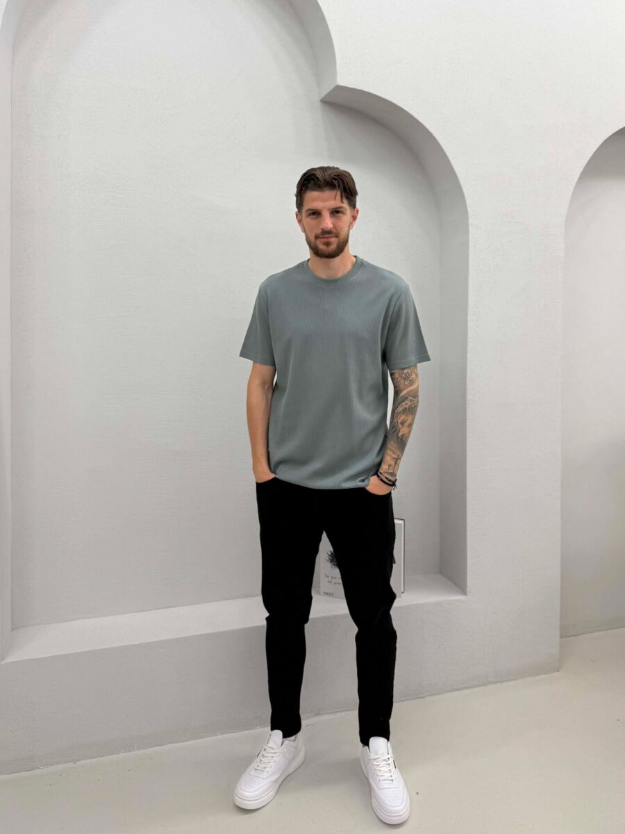 ROUND NECK TEXTURED MEN T-SHIRT DARK GREY/GEE - 3