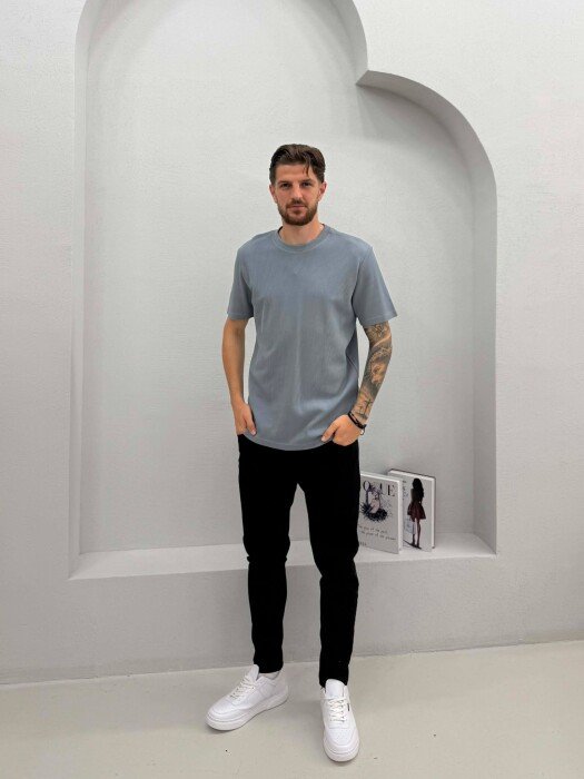 ROUND NECK TEXTURED MEN T-SHIRT GREY/GRI - 3