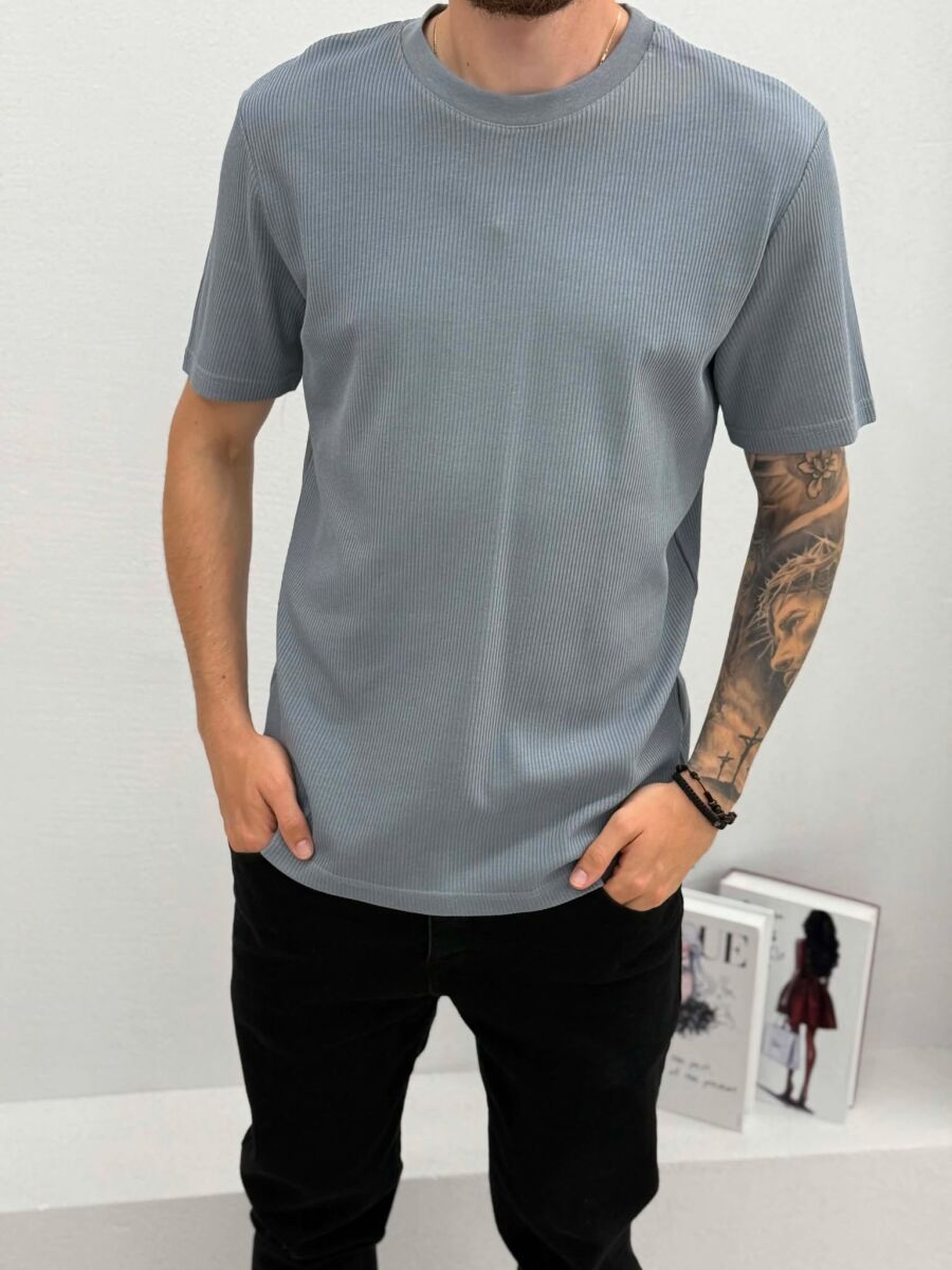 ROUND NECK TEXTURED MEN T-SHIRT GREY/GRI - 4