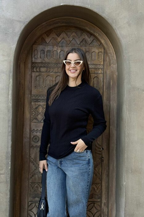 ROUND NECK WOMEN SWEATER BLACK/ E ZEZE - KLAUDIO FASHION